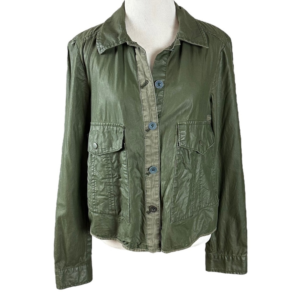Anthropologie Hei Hei Coated / Waxed Army Green 
Military Utility Swing Jacket S